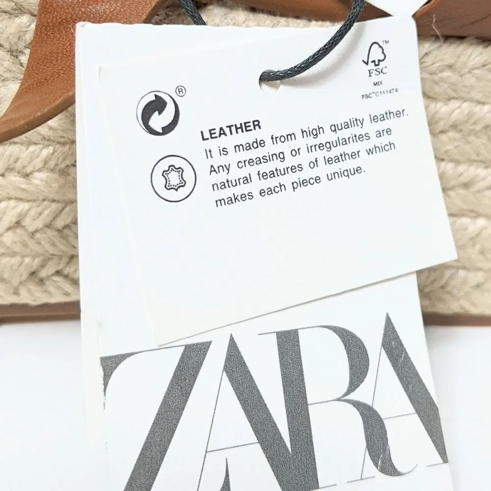 NWT ZARA Leather Ankle Wrap Platform Espadrilles 40